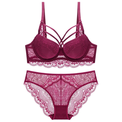 Damen Sexy Floral Spitze BH Und Unterhose Set Push Up Riemchen Lingerie Bügel Stickerei Lingerie Set Für Date Nacht