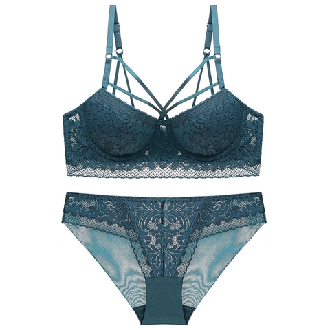 Intimo Sexy in Pizzo Scollo a V Profondo Reggiseno E Slip Con Cinturini Push Up Ricamo Floreale Schiena Bella Donna Lingerie