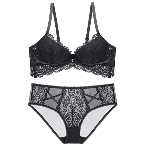 Damen Sexy Spitze Lingerie Push Up BH Und Unterhose Verstellbare Riemen Netz Floral Stickerei Elegante Unterwäsche Für Damen