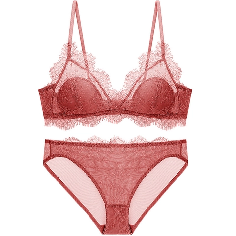 Top Bralette e Mutandine in Pizzo Ciglia Sexy Francese per Donna Intimo a Triangolo Senza Ferretto Traspirante Comodo Floreale