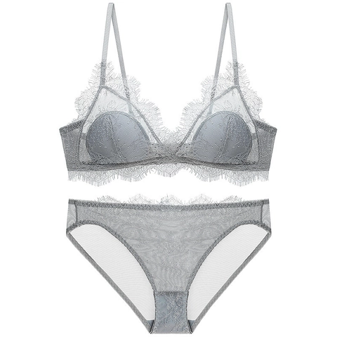 Top Bralette e Mutandine in Pizzo Ciglia Sexy Francese per Donna Intimo a Triangolo Senza Ferretto Traspirante Comodo Floreale