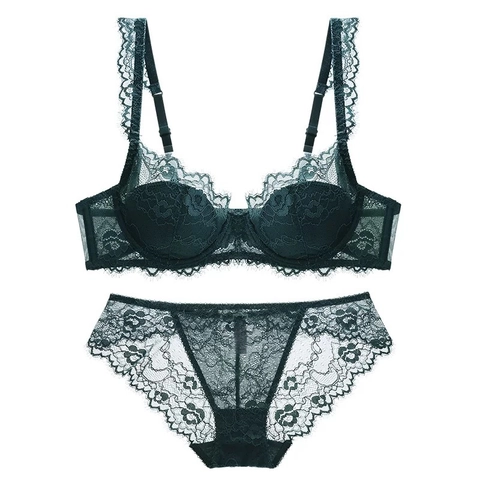 Set di Lingerie Sexy Francese in Pizzo Floreale per Donna In Cotone Sottile Comfort Push Up Reggiseno e Mutandine Set Taglie Forti