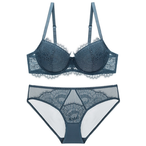 Sexy Eyelash Lace Bra And Panty For Women Thin Cotton Underwire Uplift Floral Mesh Embroidery Lingerie Briefs Lingerie