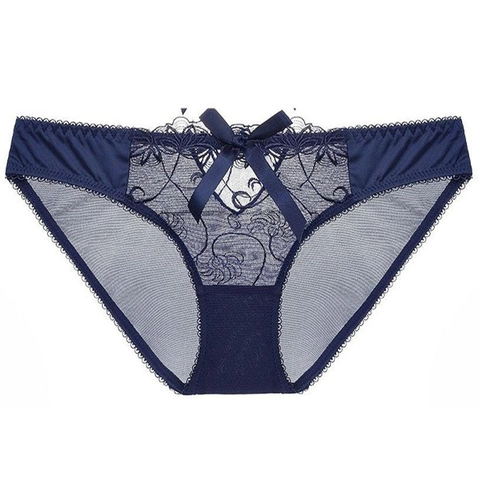 Bragas Sexy de Encaje para Mujer Cintura Baja Bordado Floral Transparente Hueco Transpirable Decoración de Lazo Braguitas