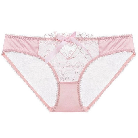 Bragas Sexy de Encaje para Mujer Cintura Baja Bordado Floral Transparente Hueco Transpirable Decoración de Lazo Braguitas