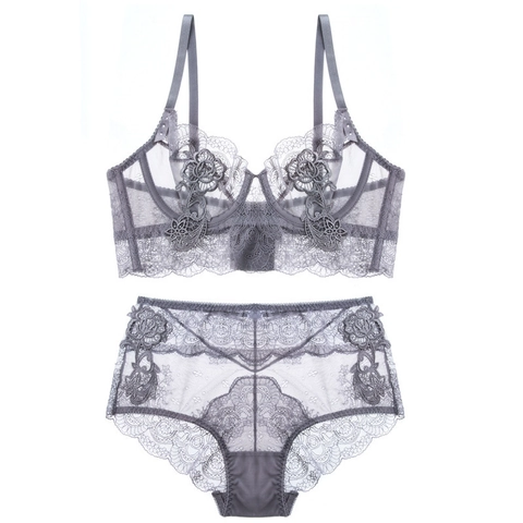 Damen Sexy Spitze Lingerie-Set Mit Bügel Ultradünne Netz-Stickerei Floral BH Und Slip-Set Minimizer Lingerie-Set Für Damen