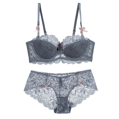 Sexy Set di Lingerie in Pizzo Floreale Donna Traspirante Sottile Reggiseno Con Ferretto E Slip Con Fiocco Set Intimo