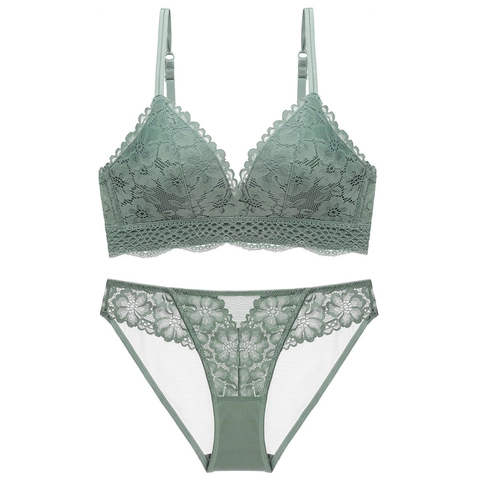Donna Sexy Pizzo Francese Reggiseno E Mutandine Lingerie Top E Intimo Sottile Senza Ferretto Ricamo Floreale Bralette Per Donna