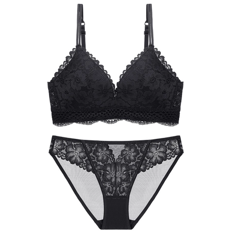 Donna Sexy Pizzo Francese Reggiseno E Mutandine Lingerie Top E Intimo Sottile Senza Ferretto Ricamo Floreale Bralette Per Donna