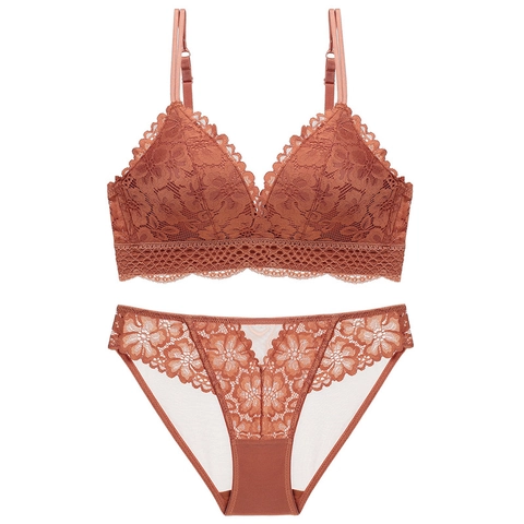 Donna Sexy Pizzo Francese Reggiseno E Mutandine Lingerie Top E Intimo Sottile Senza Ferretto Ricamo Floreale Bralette Per Donna
