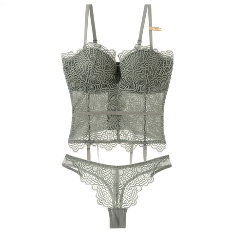 Sexy Body in Pizzo Floreale per Donna Intimo Push Up Bustino Top Mesh Patchwork Lingerie con Reggicalze