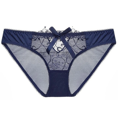 Mutandine da Donna Sexy in Pizzo a Rete a Vita Bassa con Ricamo Floreale Trasparente Traforato Traspirante con Fiocco Decorativo