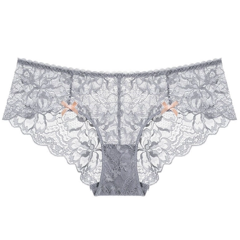 Culottes en Dentelle Sexy pour Femmes Motif Floral Transparent Taille Basse Lingerie Respirante Avec Noeud pour Dames