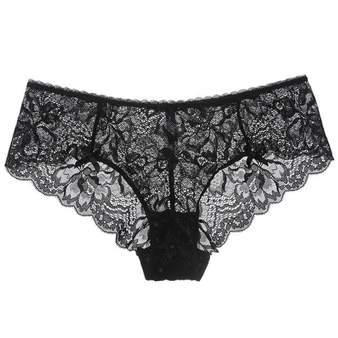 Culottes en Dentelle Sexy pour Femmes Motif Floral Transparent Taille Basse Lingerie Respirante Avec Noeud pour Dames