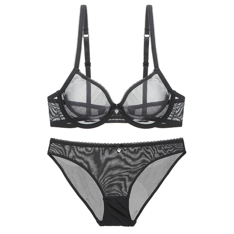 Sujetador Y Braga De Malla Transparente Sexy Para Mujer Lencería De Encaje Transpirable Con Colgante De Corazón