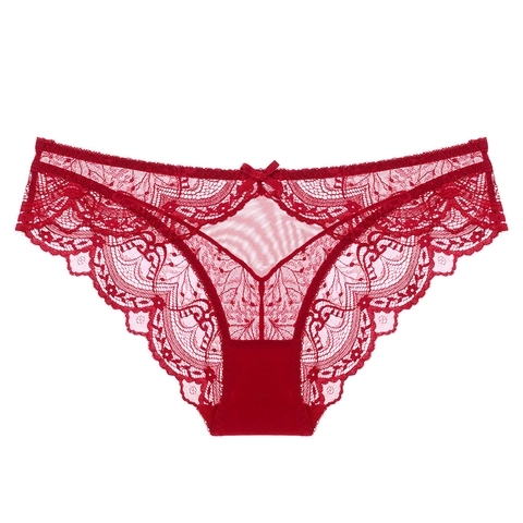 Culottes en Dentelle et Maille Sexy pour Femmes Avec Gousset en Coton Respirant Taille Basse Motif Floral Slips Nœud Lingerie Confortable