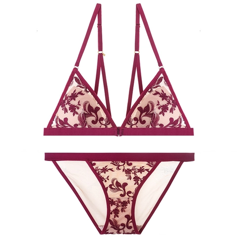 Set Di Lingerie Sexy In Pizzo Stile Francese Da Donna Chiusura Frontale Sottile Schiena Incrociata Coppa A Triangolo Intimo Ricamato