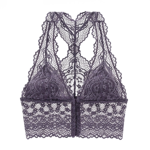 Women French Lace Wireless Bralette Front Buckle Racerback Floral Embroidery Thin Breathable Sexy Bra Lingerie For Daily Wear