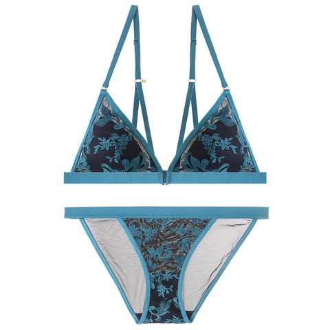 Set Di Lingerie Sexy In Pizzo Stile Francese Da Donna Chiusura Frontale Sottile Schiena Incrociata Coppa A Triangolo Intimo Ricamato