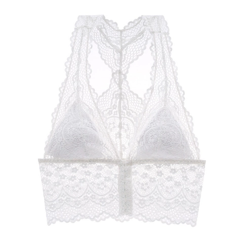 Women French Lace Wireless Bralette Front Buckle Racerback Floral Embroidery Thin Breathable Sexy Bra Lingerie For Daily Wear