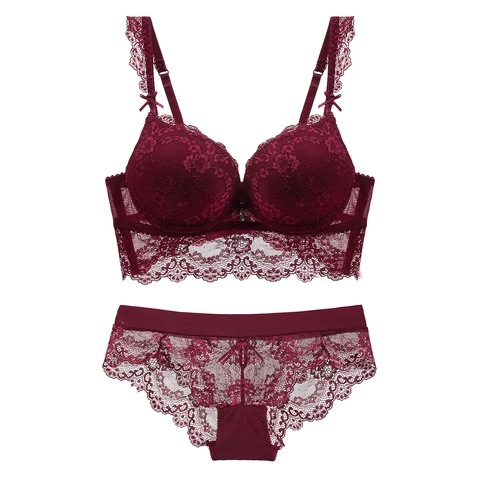 Sexy Blumen Spitze Push Up BH Und Slip Für Damen Bestickt Transparente Mesh Dessous Mit Bügel Elegante Unterwäsche