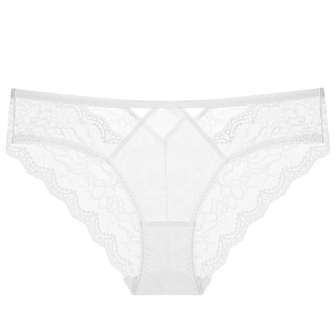 Women French Sexy Lace Panties Hollow Out Floral Embroidery Underwear Breathable Cotton Crotch Low Waist Briefs Bowknot Lingerie