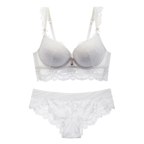 Sexy Gebloemde Kanten Push Up Beha En Slip Voor Dames Borduurwerk Transparante Mesh Lingerie Met Beugel Elegante Ondergoed