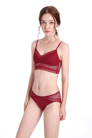 French Style Sexy Lace Lingerie Set Thin Mesh Non-Wired Triangle Cup Bralette And Panty Set Breathable Intimates For Women