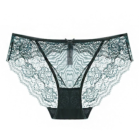 Damen Sexy Spitze Netzgewebe Unterhöschen Niedrige Taille Blumenstickerei Schleifen Slips Baumwollzwickel Transparente Unterwäsche