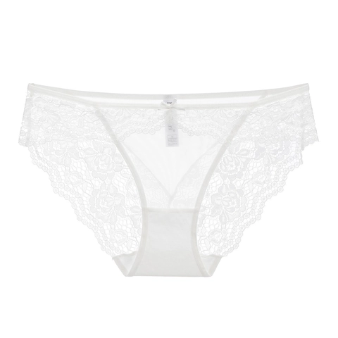 Damen Sexy Spitze Netzgewebe Unterhöschen Niedrige Taille Blumenstickerei Schleifen Slips Baumwollzwickel Transparente Unterwäsche