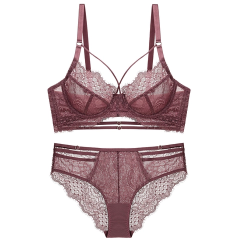 Sexy Reggiseno e Mutandine in Pizzo Floreale Ultrasottile Trasparente Riduttore con Ferretto Lingerie per Donna Taglie Forti Ricamo