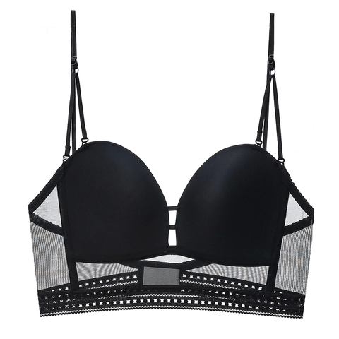 Sexy French Wireless Bra Women U-Shaped Low Back Invisible Seamless Lace Mesh Bralette Adjustable Straps Breathable Lingerie