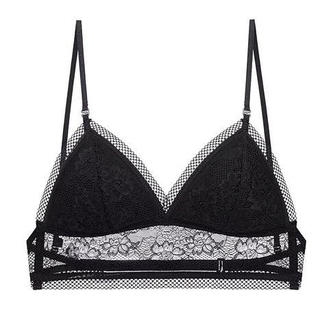 Bralette de Encaje Francés Sexy para Mujer Copa Triangular Delgada Sujetador Sin Aros Espalda Descubierta Forma de U Invisible