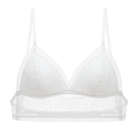 Sujetador de Encaje Sexy Estilo Francés para Mujer Espalda al Aire Copa Triangular Sin Aros Bralette Verano Invisible Lencería