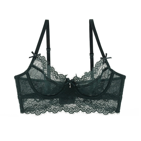Intimo Donna Sexy in Pizzo Reggiseno Ultra Sottile Traspirante Ricamo Floreale Bralette Con Fiocco E Ciondolo in Strass Minimizer