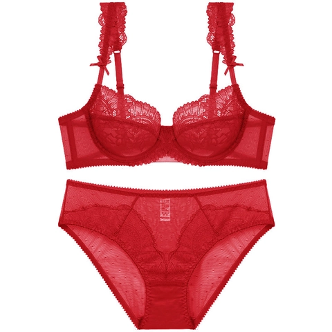 Damen Sexy Spitze BH Und Slip Hauchdünne Transparente Lingerie Stickerei Schleife Bügel Push Up BH Unterwäsche Für Damen