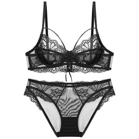 Sexy Set Reggiseno Con Ferretto In Pizzo Floreale Ultra Sottile E Mutandine Coordinate Per Donna Lingerie In Rete Trasparente