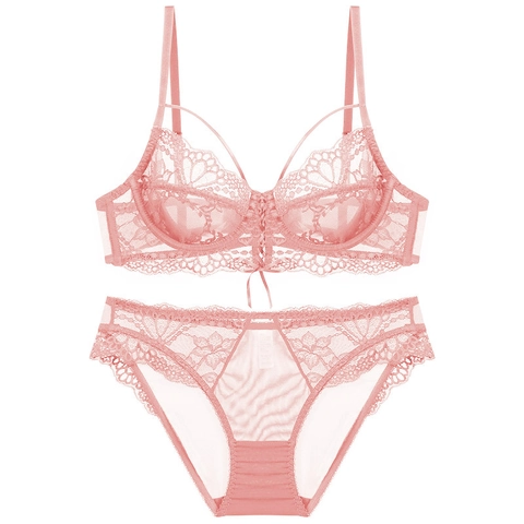 Sexy Set Reggiseno Con Ferretto In Pizzo Floreale Ultra Sottile E Mutandine Coordinate Per Donna Lingerie In Rete Trasparente