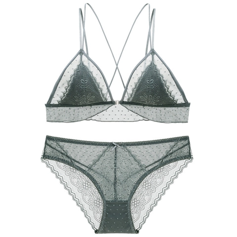 Französisches Spitze Dessous Set Für Damen Vorderverschluss Dreieck Cup BH Und Slip Floral Mesh Stickerei Unterwäsche Set