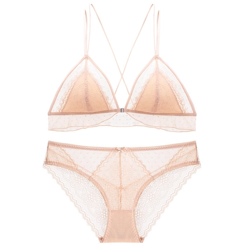 Französisches Spitze Dessous Set Für Damen Vorderverschluss Dreieck Cup BH Und Slip Floral Mesh Stickerei Unterwäsche Set