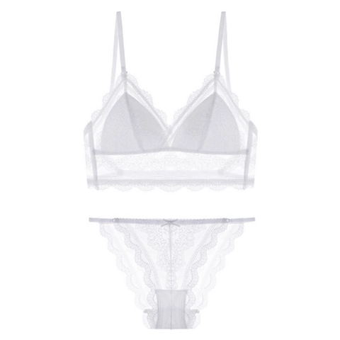 Women Sexy Floral Lace Bra Set Ultra Thin Nylon Spandex Triangle Cup Underwear French Style Top And Bottom Lingerie