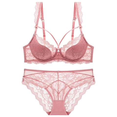 Set Lingerie Sexy in Pizzo Donna Reggiseno Minimizer E Mutandine Con Ferretto Intimo Traspirante per Donna Ricamo Sottile