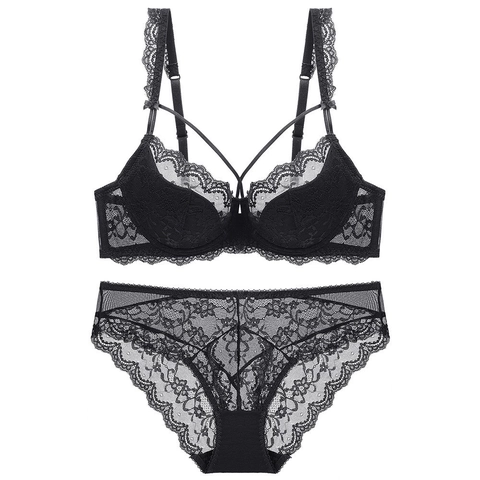 Set Lingerie Sexy in Pizzo Donna Reggiseno Minimizer E Mutandine Con Ferretto Intimo Traspirante per Donna Ricamo Sottile