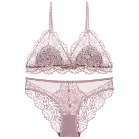 Französischer Stil Sexy Spitze Dessous Für Damen Bequeme Drahtlose Dünne Baumwolle Blumenstickerei Bralette Und Slip Unterwäsche