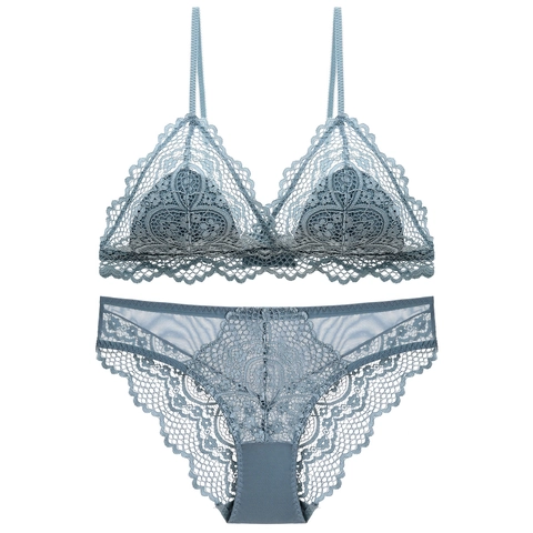 Französischer Stil Sexy Spitze Dessous Für Damen Bequeme Drahtlose Dünne Baumwolle Blumenstickerei Bralette Und Slip Unterwäsche