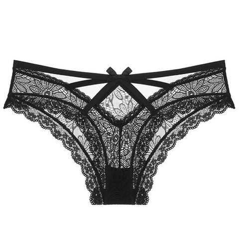 Culottes en Dentelle Sexy pour Femmes Style Français Respirant Taille Basse Sous-vêtements Motif Floral Nœud Lingerie