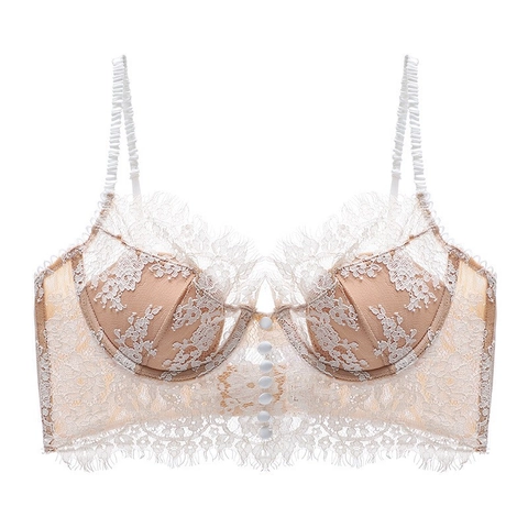 Ensemble Soutien-Gorge à Armatures en Dentelle Florale Sexy Français pour Femmes Push Up Dos Nu Bralette en Dentelle avec Culotte Ensemble de Lingerie