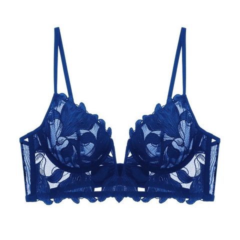 Intimo Sexy Ultrasottile Stile Francese per Donna Completo Reggiseno in Pizzo Ricamato a V Profondo Push Up con Ferretto