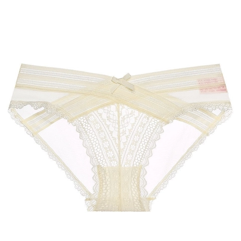 Damen Sexy Spitze Mesh Unterwäsche Niedrige Taille V-Kreuz Transparente Slips Mit Baumwollzwickel Atmungsaktive Blumige Lingerie
