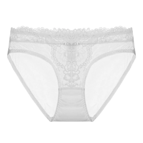 Mutandine in Pizzo e Rete da Donna Sexy Francese Vita Bassa Ricamo Floreale Slip Con Tassello in Cotone Fiocco Decor Biancheria